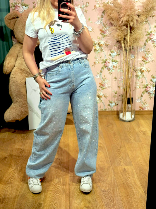 JEANS BAGGY STRASS